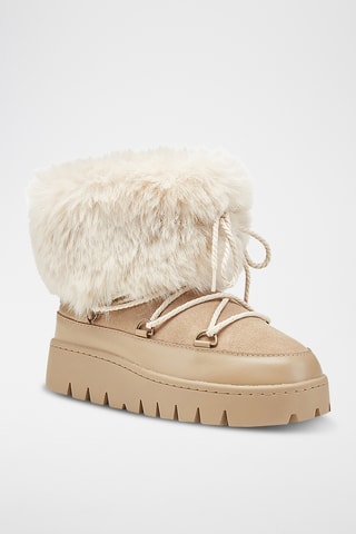 Botas de piel ovina con plataforma - Beige