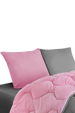 Edredão quente reversível bicolor microfibra 300 g/m² + 1 Almofada semi-firme