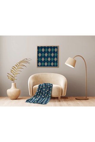 Manta polar colcha de sofá Borgo - 125 x 150 cm - Azul marino y verde