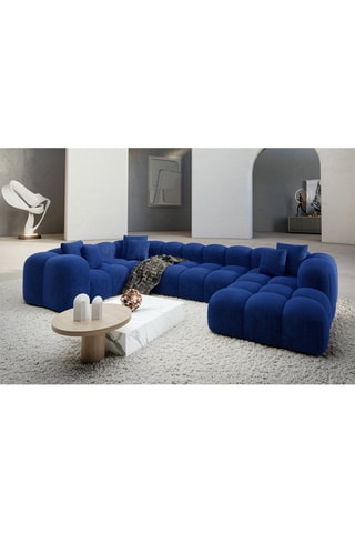 Canapé d'angle droit panoramique Nuvola - Bleu foncé - 7 places - Tissu toucher velours