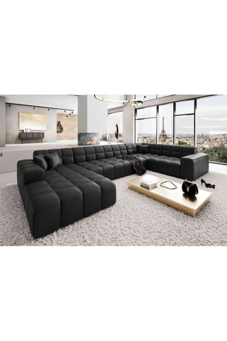 Canapé d'angle droit panoramique Cardano - Noir - 7 places - En cuir