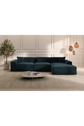 Canapé d'angle droit Lionel - Bleu foncé - 5 places - Tissu toucher velours
