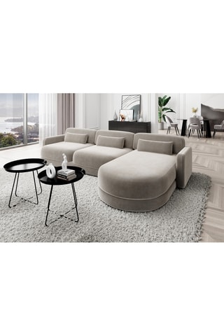 Canapé d'angle droit Migala - Beige foncé - 5 places - Tissu toucher velours