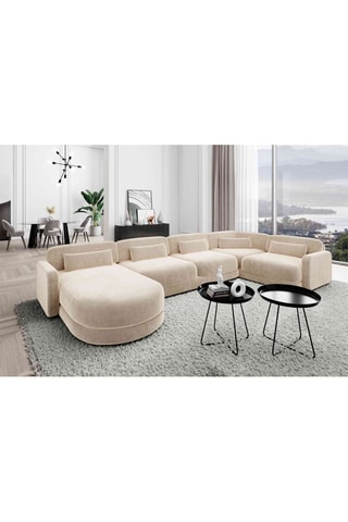 Canapé d'angle droit panoramique Migala - Crème - 7 places - En velours