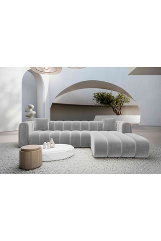 Canapé d'angle droit Luma - Gris clair - 5 places - Tissu toucher velours