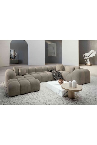 Canapé d'angle droit panoramique Nuvola - Beige foncé - 7 places - En velours