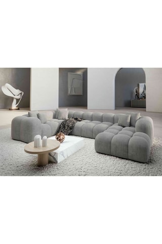 Canapé d'angle gauche panoramique Nuvola - Gris clair - 7 places - En velours