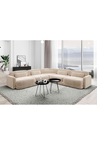 Canapé d'angle Migala - Crème - 6 places - Tissu toucher velours