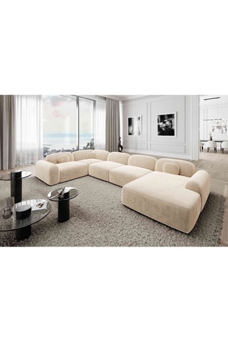 Canapé d'angle gauche panoramique Labucca - Crème - 7 places - En velours