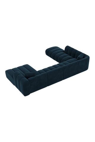 Canapé d'angle gauche panoramique Luma - Bleu foncé - 7 places - En velours