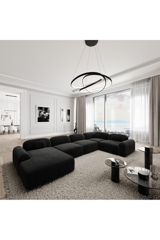 Canapé d'angle droit Labucca - Noir - 7 places - En polyester