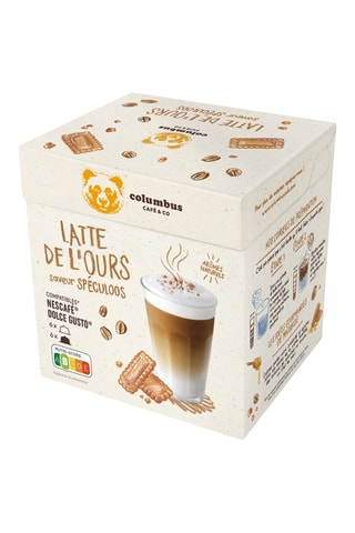 Café Latte de l'ours spéculoos Columbus - 4 x 12 capsules compatibles Nescafé et Dolce Gusto