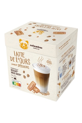 Café Latte de l'ours spéculoos Columbus - 12 x 12 capsules  compatibles Nescafé et Dolce Gusto