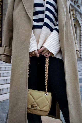 Doorgestikte Leren Schoudertas Giulia - Geel