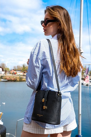 Leren Schoudertas Middelgroot Elise   - Zwart