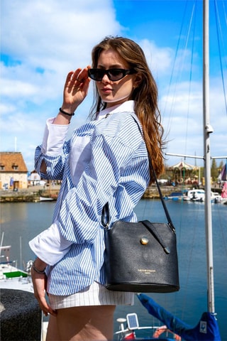 Leren Schoudertas Middelgroot Elise   - Zwart