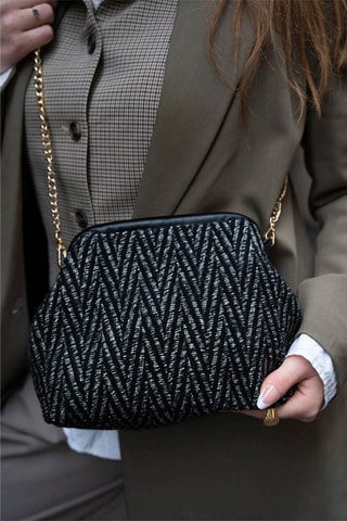 Leren Schoudertas Karyn - Zwart en zilverkleurig