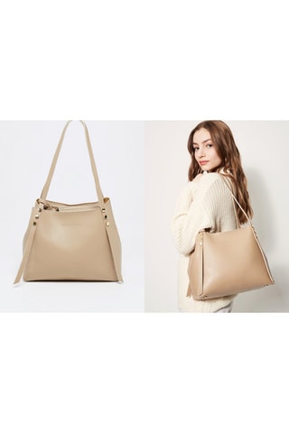 Leren Handtas Yda  - Beige