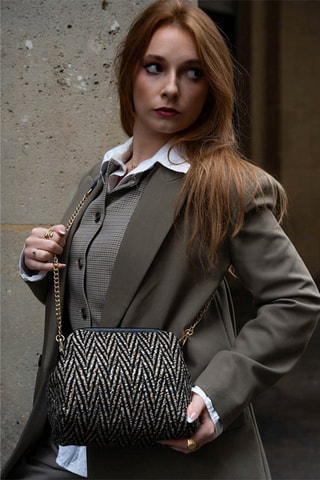 Leren Schoudertas Karyn - Zwart en goudkleurig