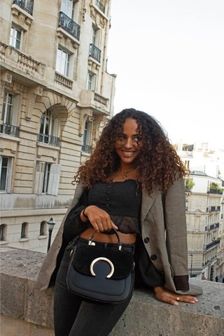 Leren Schoudertas Mina  - Zwart