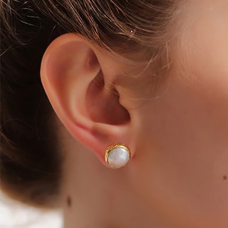 Pendientes - Latón chapado en oro y perlas