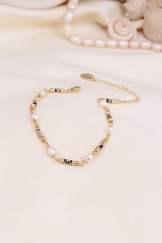 Pulsera - Chapado en oro amarillo, perlas cultivadas y jaspes