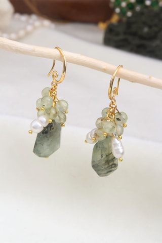 Pendientes - Chapado en oro amarillo y prehnita