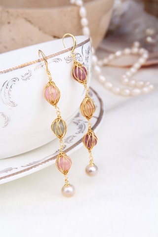 Pendientes - Cuarzo rosa, amazonitas y perlas cultivadas