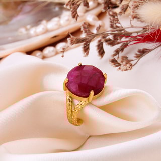 Anillo - Latón chapado en oro y ágata