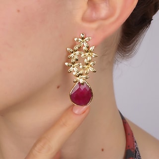 Pendientes - Latón chapado en oro y ágata