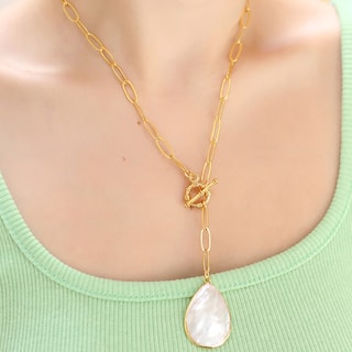 Collar - Latón chapado en oro y nácar