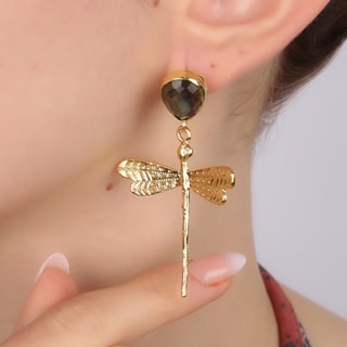 Pendientes - Latón chapado en oro y labradorita