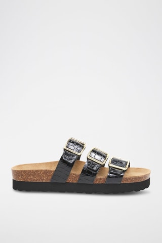 Gelakte Platform Sandalen - Zwart