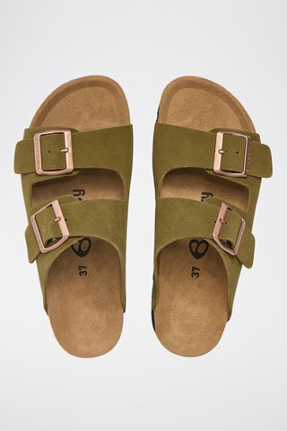 Mules à plateforme en cuir - Kaki