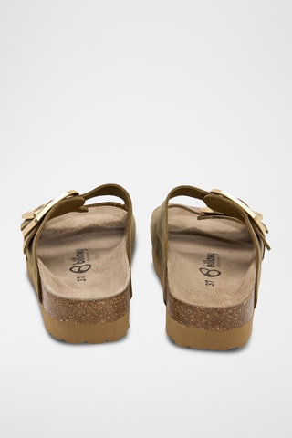 Mules plateformes en cuir - Kaki