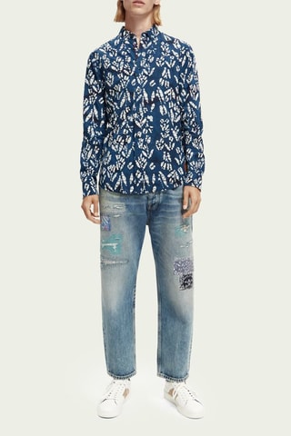 Chemise slim en coton biologique - Bleu marine et blanc