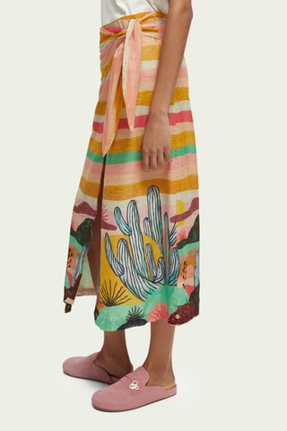 Jupe portefeuille en coton biologique x Abel Macias - Moutarde et rose