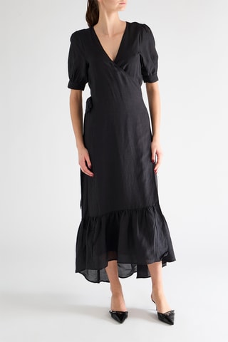 Robe portefeuille en lin - Noir