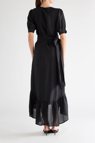 Robe portefeuille en lin - Noir