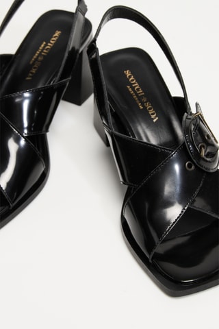 Sandales à talons vernies en cuir - Noir