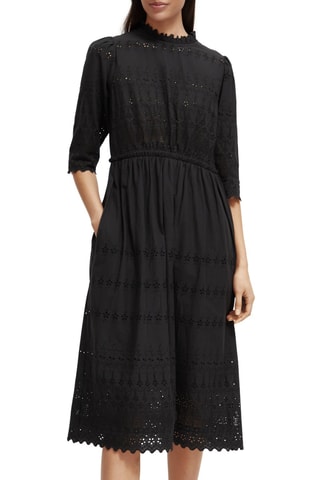 Robe midi en broderie anglaise en coton biologique - Noir