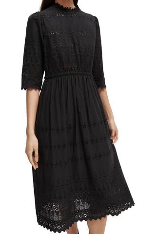 Robe midi en broderie anglaise en coton biologique - Noir