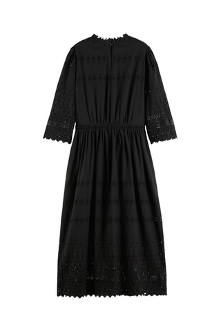 Robe midi en broderie anglaise en coton biologique - Noir
