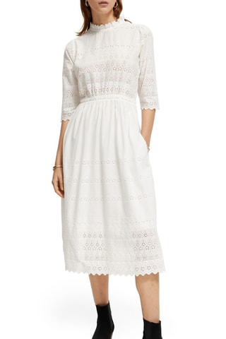 Robe midi en broderie anglaise en coton biologique - Ecru