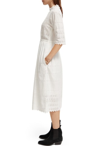 Robe midi en broderie anglaise en coton biologique - Ecru