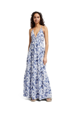 Robe longue - Blanc et bleu foncé