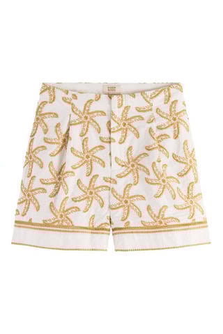 Short en lin taille haute - Ecru et marron