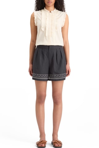 Short en lin taille haute - Noir