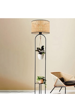 Lampadaire en rotin LED Ayd -  Naturel et noir