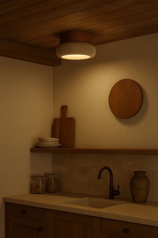 Houten en Travertijn Plafondlamp - Naturel